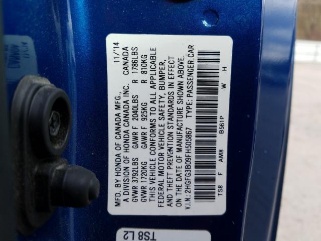 Photo 9 VIN: 2HGFG3B09FH505867 - HONDA CIVIC EXL 