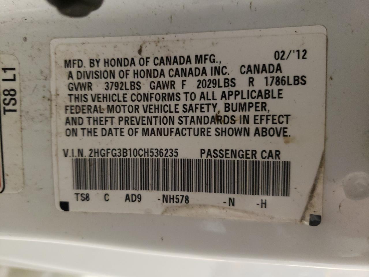 Photo 11 VIN: 2HGFG3B10CH536235 - HONDA CIVIC 