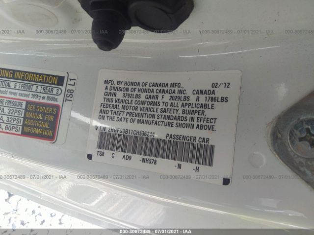 Photo 8 VIN: 2HGFG3B11CH536244 - HONDA CIVIC CPE 