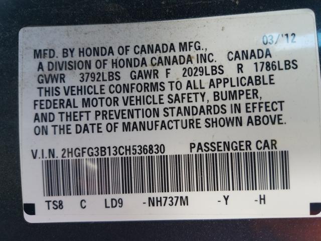 Photo 9 VIN: 2HGFG3B13CH536830 - HONDA CIVIC EXL 