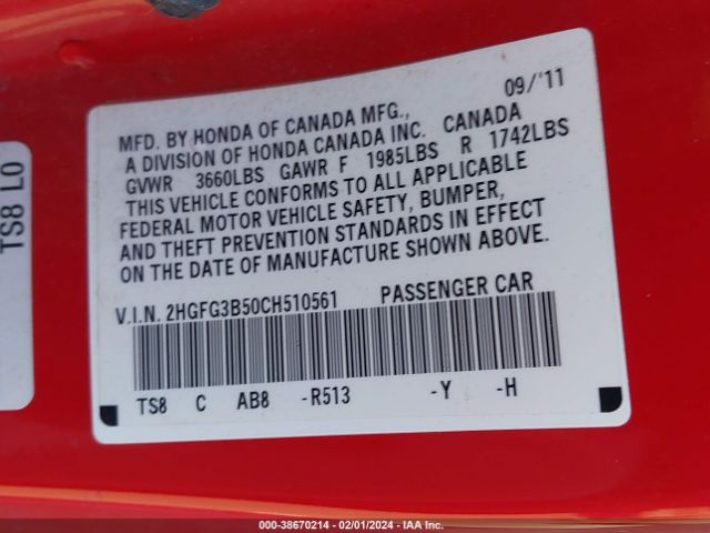 Photo 8 VIN: 2HGFG3B50CH510561 - HONDA CIVIC 