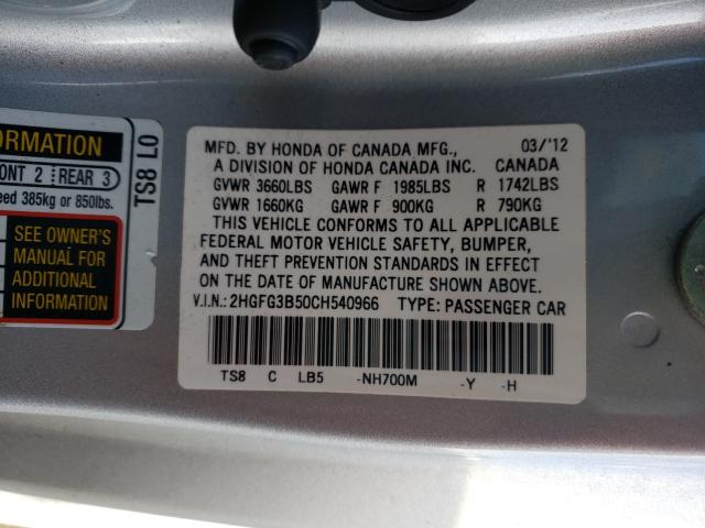 Photo 9 VIN: 2HGFG3B50CH540966 - HONDA CIVIC LX 