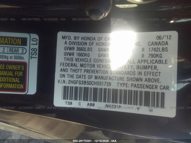 Photo 8 VIN: 2HGFG3B50CH551739 - HONDA CIVIC CPE 