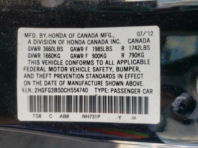 Photo 9 VIN: 2HGFG3B50CH554740 - HONDA CIVIC LX 