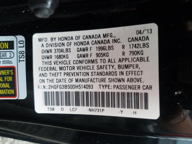 Photo 9 VIN: 2HGFG3B50DH514093 - HONDA CIVIC LX 