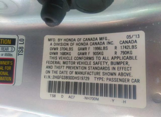 Photo 8 VIN: 2HGFG3B50DH519729 - HONDA CIVIC CPE 