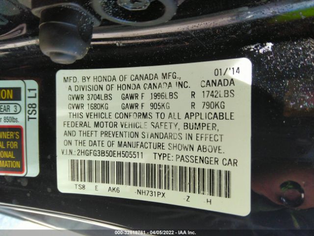 Photo 8 VIN: 2HGFG3B50EH505511 - HONDA CIVIC COUPE 