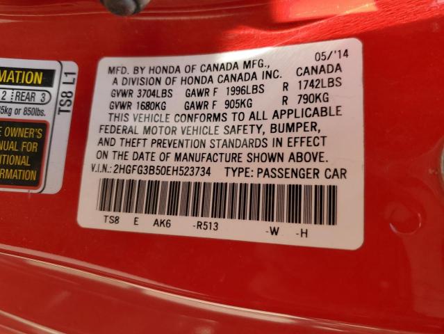 Photo 11 VIN: 2HGFG3B50EH523734 - HONDA CIVIC LX 