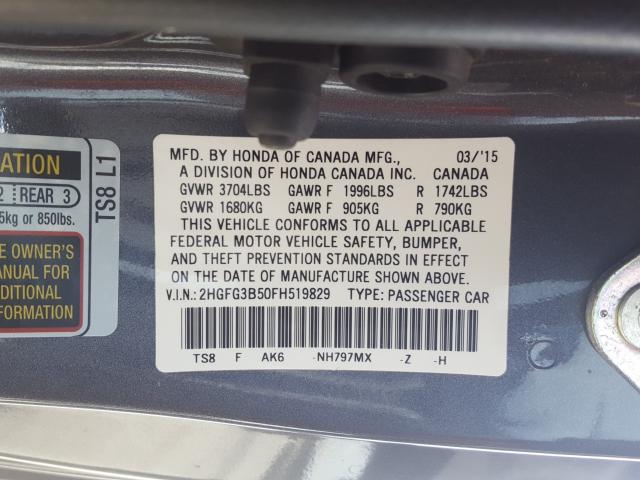 Photo 9 VIN: 2HGFG3B50FH519829 - HONDA CIVIC LX 