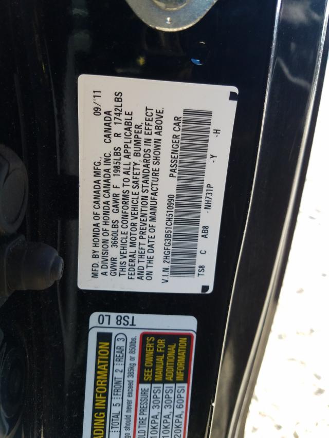 Photo 9 VIN: 2HGFG3B51CH510990 - HONDA CIVIC LX 