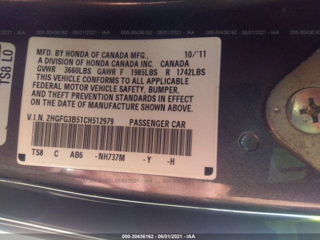 Photo 8 VIN: 2HGFG3B51CH512979 - HONDA CIVIC CPE 