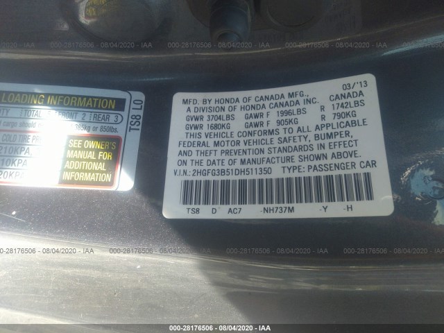 Photo 8 VIN: 2HGFG3B51DH511350 - HONDA CIVIC CPE 