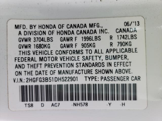 Photo 9 VIN: 2HGFG3B51DH522901 - HONDA CIVIC LX 