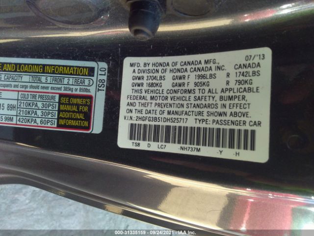 Photo 8 VIN: 2HGFG3B51DH525717 - HONDA CIVIC CPE 