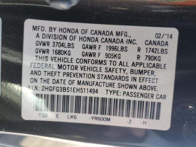 Photo 11 VIN: 2HGFG3B51EH511494 - HONDA CIVIC LX 