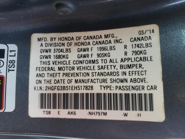 Photo 12 VIN: 2HGFG3B51EH517828 - HONDA CIVIC LX 