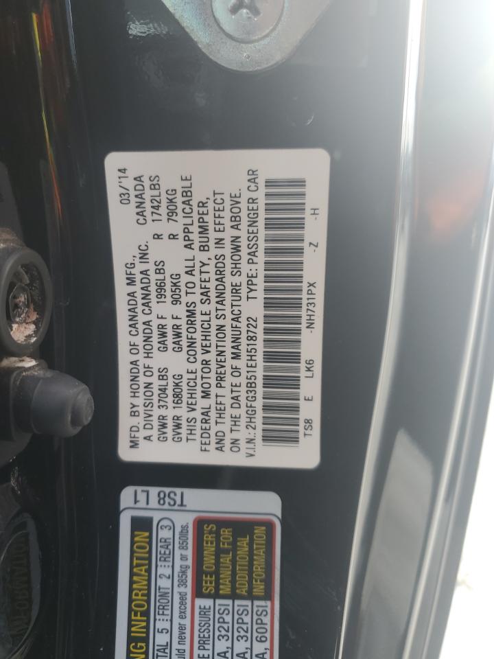 Photo 11 VIN: 2HGFG3B51EH518722 - HONDA CIVIC 