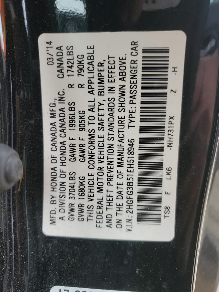 Photo 11 VIN: 2HGFG3B51EH518946 - HONDA CIVIC 