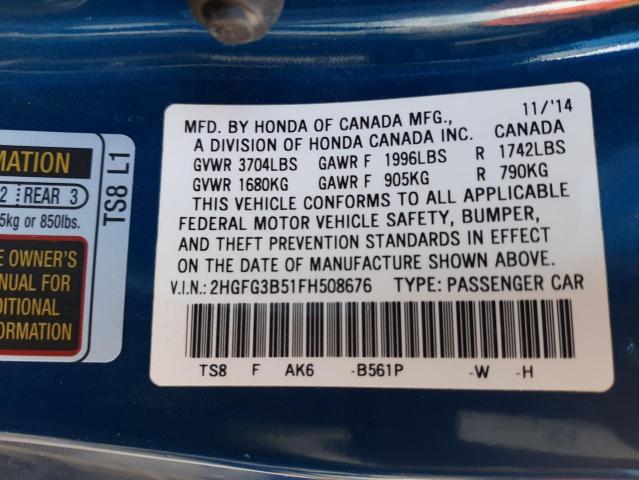 Photo 11 VIN: 2HGFG3B51FH508676 - HONDA CIVIC LX 