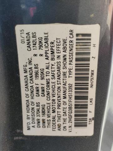 Photo 9 VIN: 2HGFG3B51FH513392 - HONDA CIVIC LX 