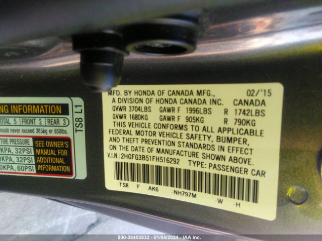 Photo 8 VIN: 2HGFG3B51FH516292 - HONDA CIVIC 