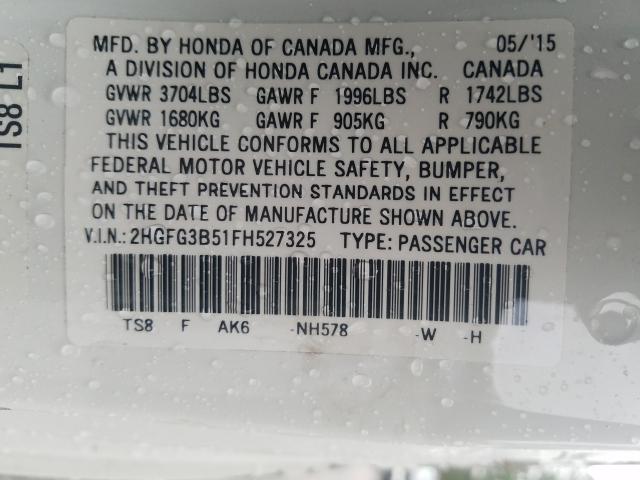 Photo 9 VIN: 2HGFG3B51FH527325 - HONDA CIVIC LX 