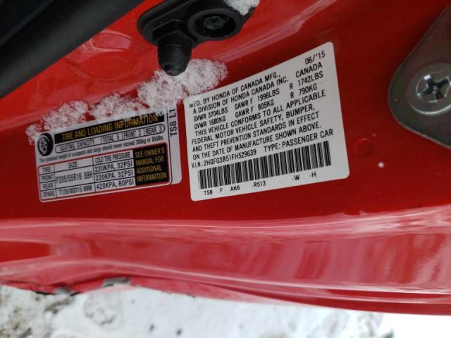 Photo 9 VIN: 2HGFG3B51FH529639 - HONDA CIVIC LX 