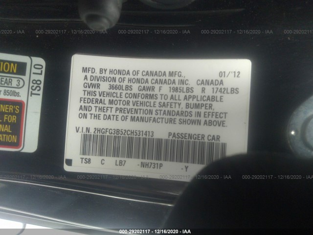 Photo 8 VIN: 2HGFG3B52CH531413 - HONDA CIVIC CPE 