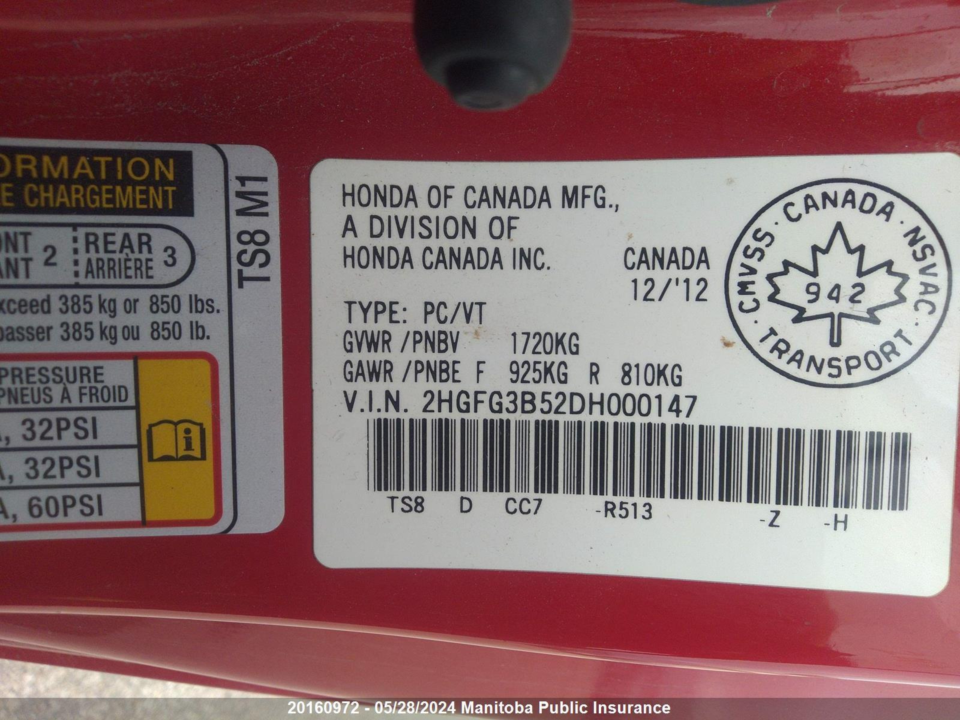 Photo 8 VIN: 2HGFG3B52DH000147 - HONDA CIVIC 