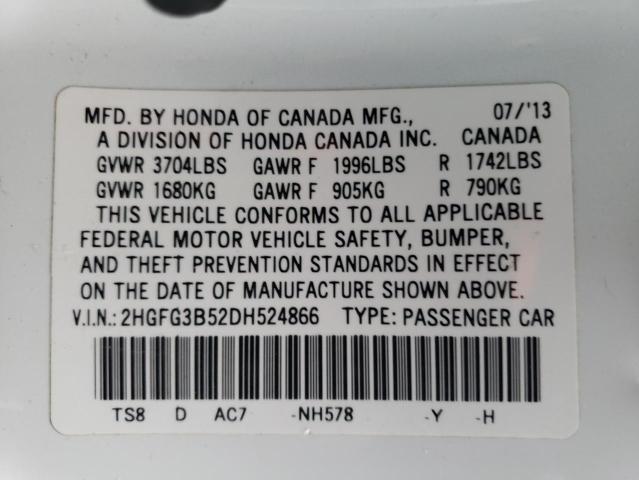 Photo 9 VIN: 2HGFG3B52DH524866 - HONDA CIVIC LX 