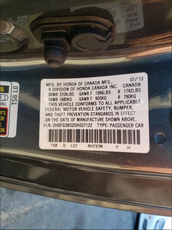 Photo 9 VIN: 2HGFG3B52DH527122 - HONDA CIVIC LX 