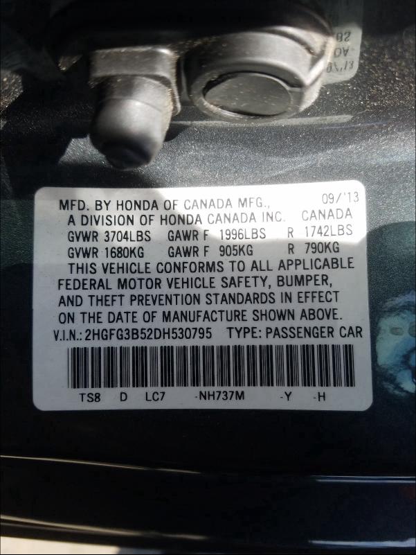 Photo 9 VIN: 2HGFG3B52DH530795 - HONDA CIVIC LX 