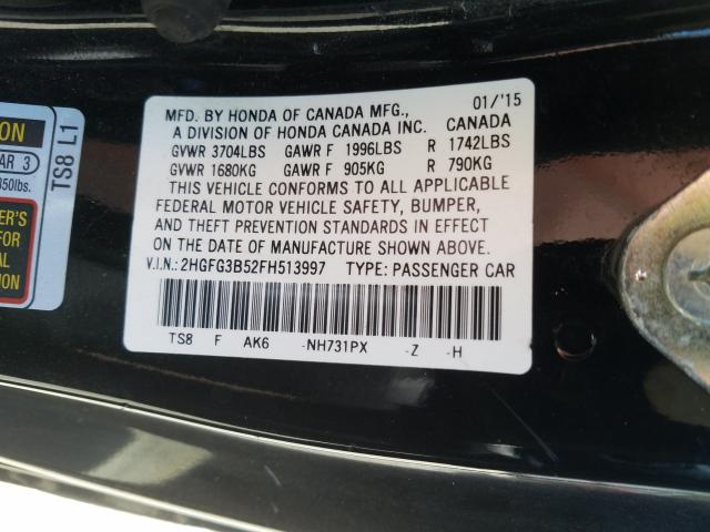 Photo 9 VIN: 2HGFG3B52FH513997 - HONDA CIVIC LX 