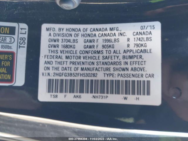 Photo 8 VIN: 2HGFG3B52FH530282 - HONDA CIVIC 