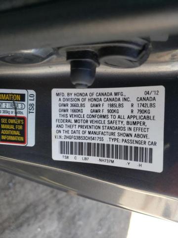 Photo 9 VIN: 2HGFG3B53CH541755 - HONDA CIVIC LX 