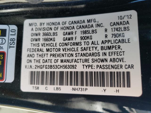 Photo 9 VIN: 2HGFG3B53CH563092 - HONDA CIVIC LX 