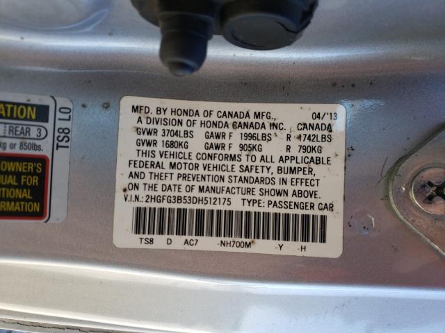 Photo 9 VIN: 2HGFG3B53DH512175 - HONDA CIVIC LX 