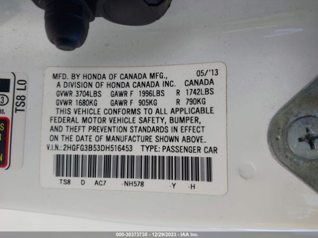 Photo 8 VIN: 2HGFG3B53DH516453 - HONDA CIVIC 