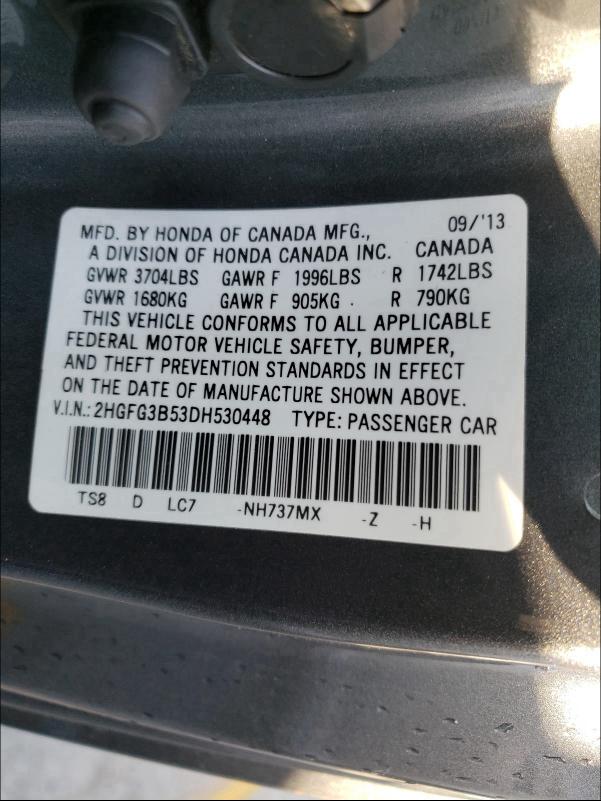 Photo 9 VIN: 2HGFG3B53DH530448 - HONDA CIVIC LX 