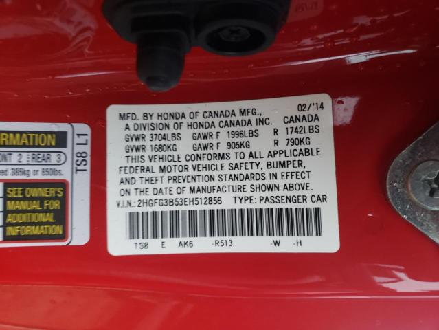 Photo 9 VIN: 2HGFG3B53EH512856 - HONDA CIVIC LX 