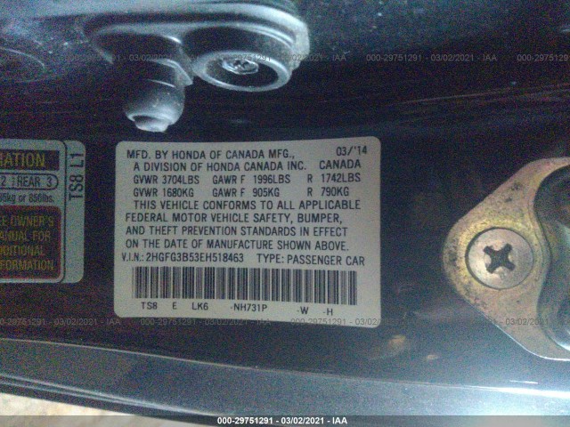 Photo 8 VIN: 2HGFG3B53EH518463 - HONDA CIVIC COUPE 