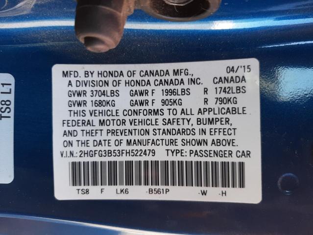 Photo 9 VIN: 2HGFG3B53FH522479 - HONDA CIVIC LX 