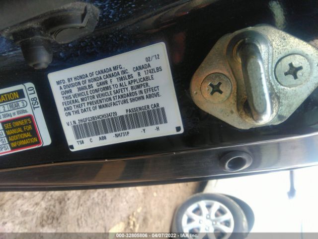 Photo 8 VIN: 2HGFG3B54CH534720 - HONDA CIVIC CPE 