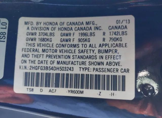 Photo 8 VIN: 2HGFG3B54DH503243 - HONDA CIVIC 