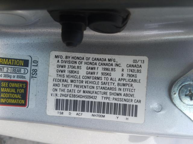 Photo 9 VIN: 2HGFG3B54DH509432 - HONDA CIVIC LX 