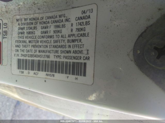 Photo 8 VIN: 2HGFG3B54DH512766 - HONDA CIVIC CPE 