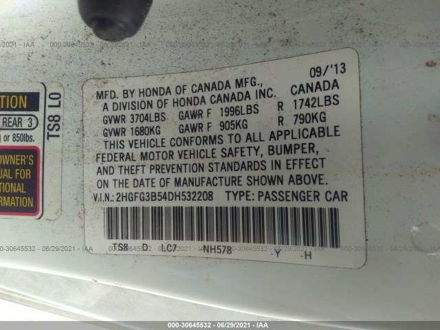 Photo 8 VIN: 2HGFG3B54DH532208 - HONDA CIVIC CPE 