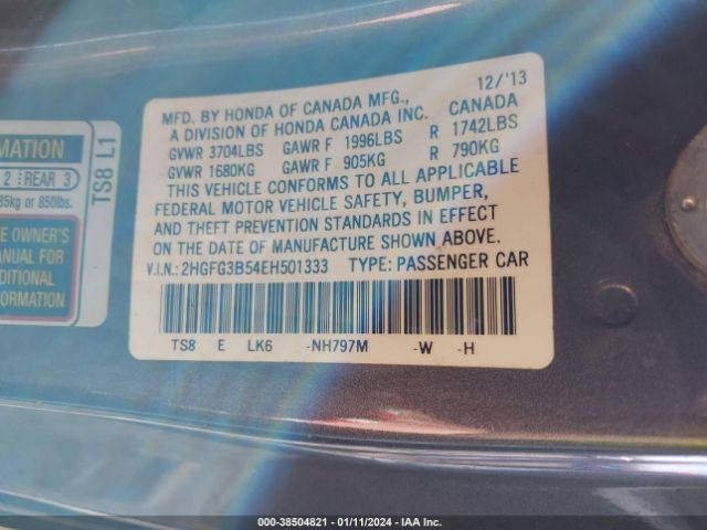 Photo 8 VIN: 2HGFG3B54EH501333 - HONDA CIVIC 