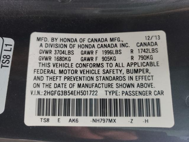 Photo 9 VIN: 2HGFG3B54EH501722 - HONDA CIVIC LX 