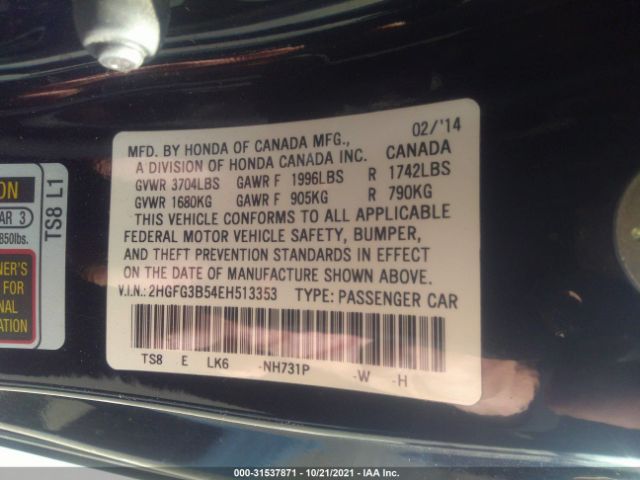 Photo 8 VIN: 2HGFG3B54EH513353 - HONDA CIVIC COUPE 